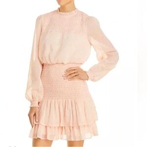Aqua ruffle long sleeve smocked mini dress